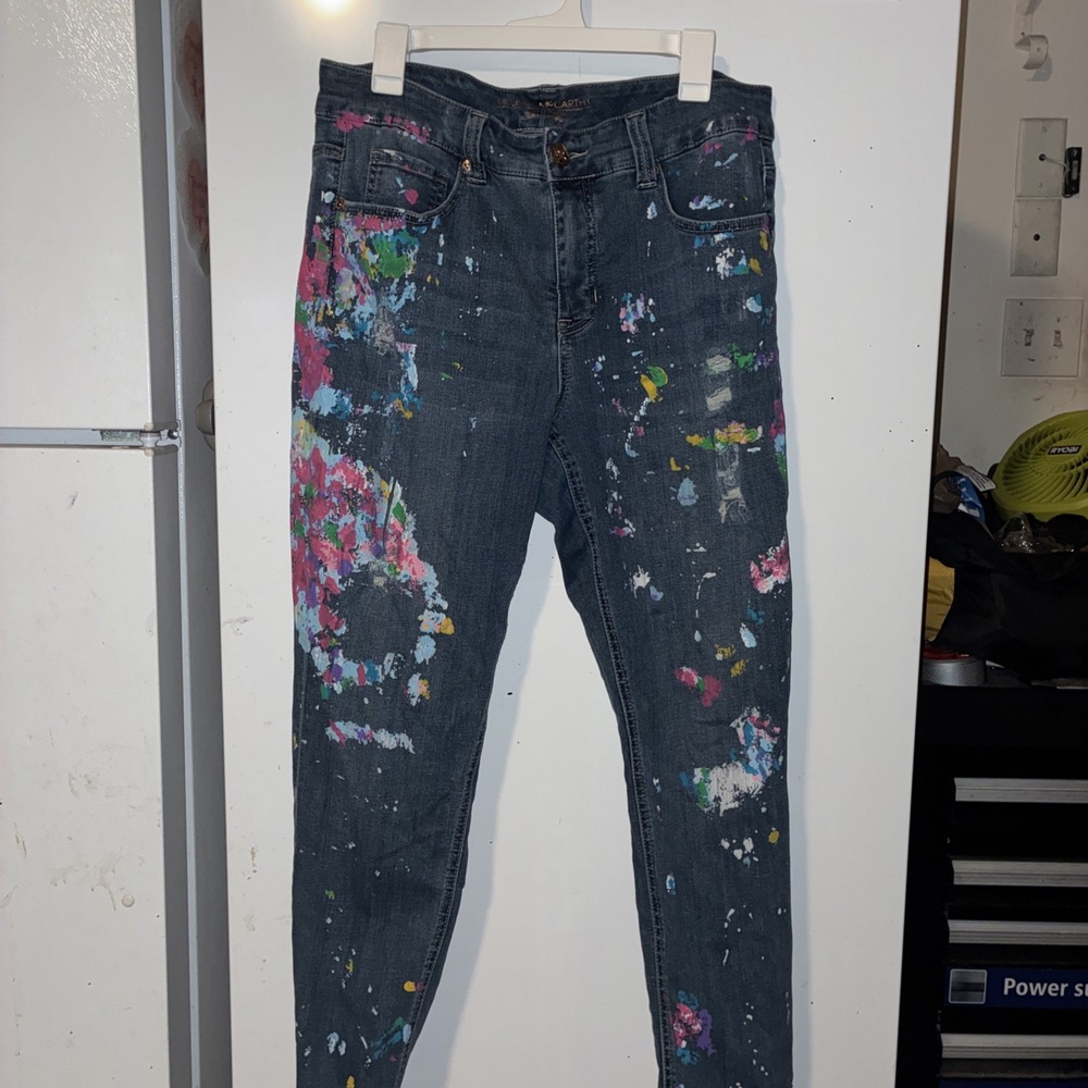 Melissa McCarthy Seven7, Women's Distressed Paint Splatter Skinny Jeans, Size 14